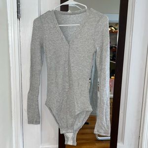 Free People Waffle Body Suit w/ Buttons at Bottom